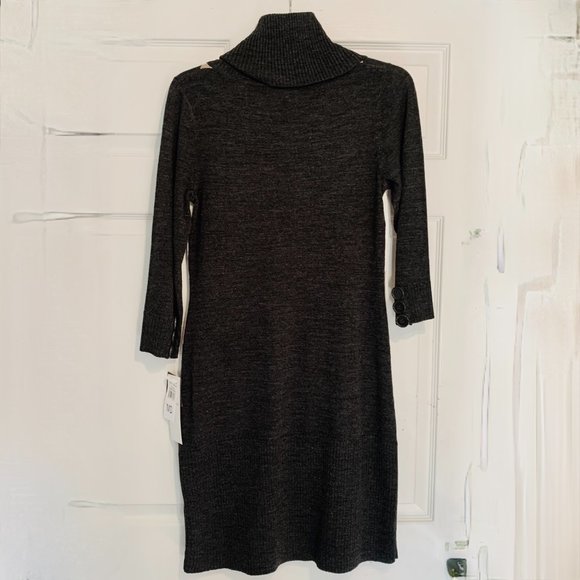 Studio I...Charcoal Grey, Tan, White Cowl Neck Dress...Size M - Picture 2 of 5